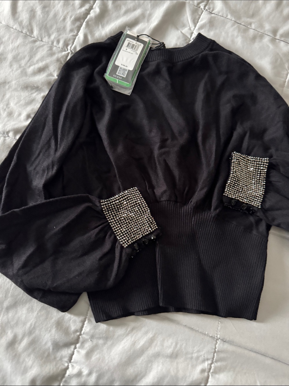 Guess Black Sweater with Embellished Cuffs